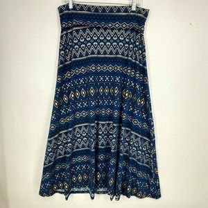 Lalo & Company Womens Large Maxi Skirt Blue Knit Gold Metallic Black Geometric